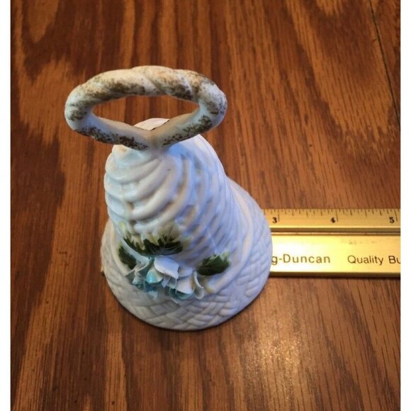Vintage White Porcelain Ceramic Bell with Raised Blue Flowers 4.5” Tall - Picture 7 of 11